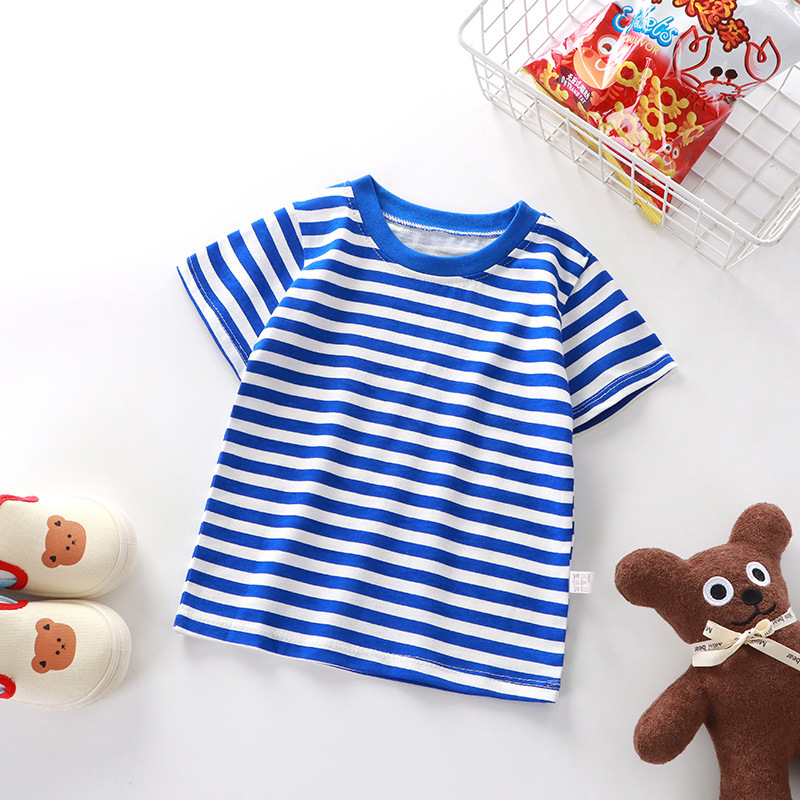 New children's T-shirt summer short sleeve cotton boys and girls single baby base shirt manufacturers wholesale stripes