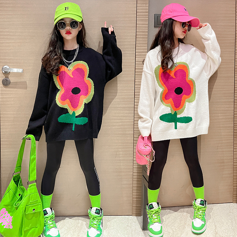 Girls' 2023 Autumn and Winter New Children's Wear Children's Korean Sweater Western Style Girl's Casual Pullover Top