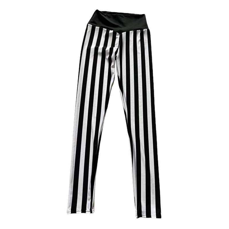 Cross-border source black and white striped pointed high waist pants sexy tight yoga leggings women's pants