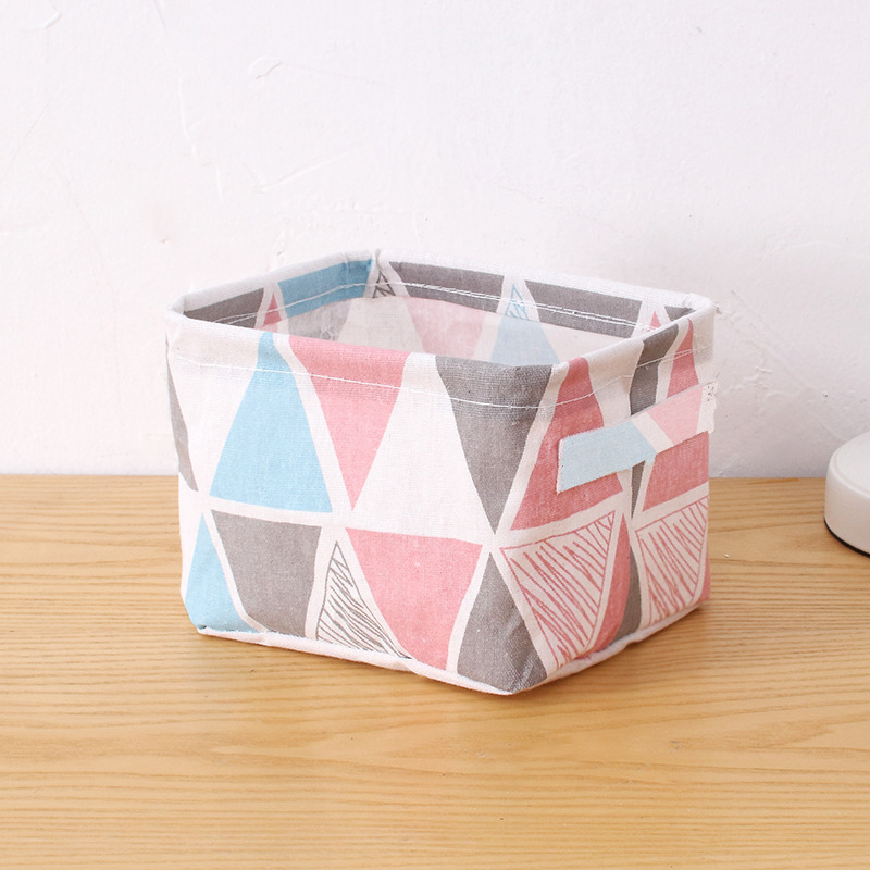 Picture of Fabric with Satchel Printed Cotton and Linen Storage Basket Desktop Miscellaneous Storage Box Cabinet Small Clothing Fabric Storage Basket