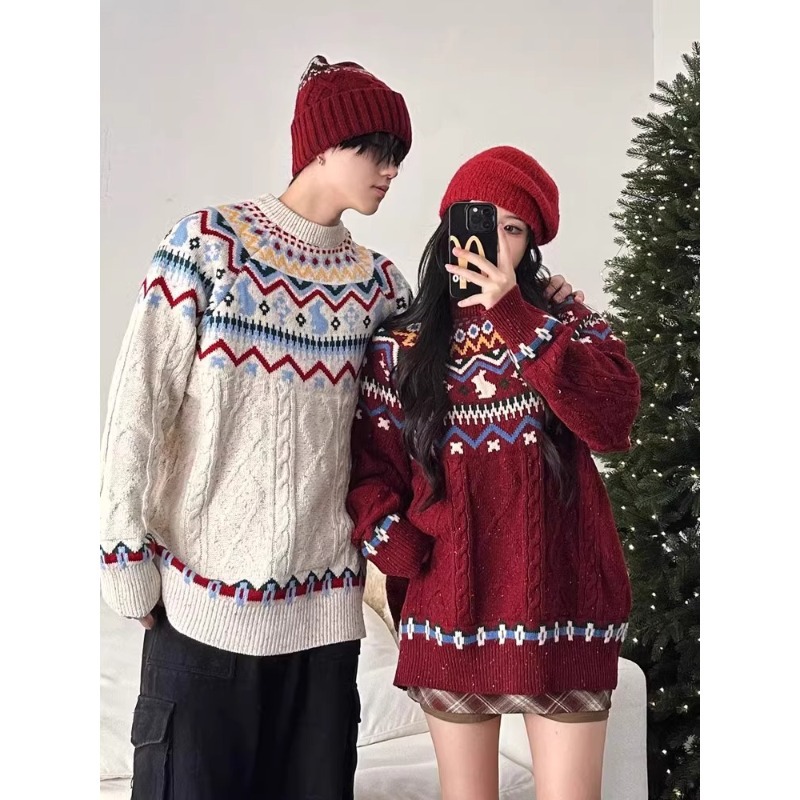 Fall/Winter Fairland Crewneck Loose Pullover Sweater Women's Retro Twist Couple's 2025 New Year Sweater