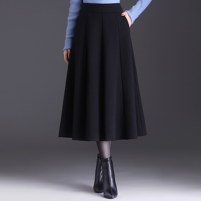 Dress Skirt Women's Autumn and Winter 2023 New High Waist Mid-length Draped Woolen A- Line Pleated Skirt