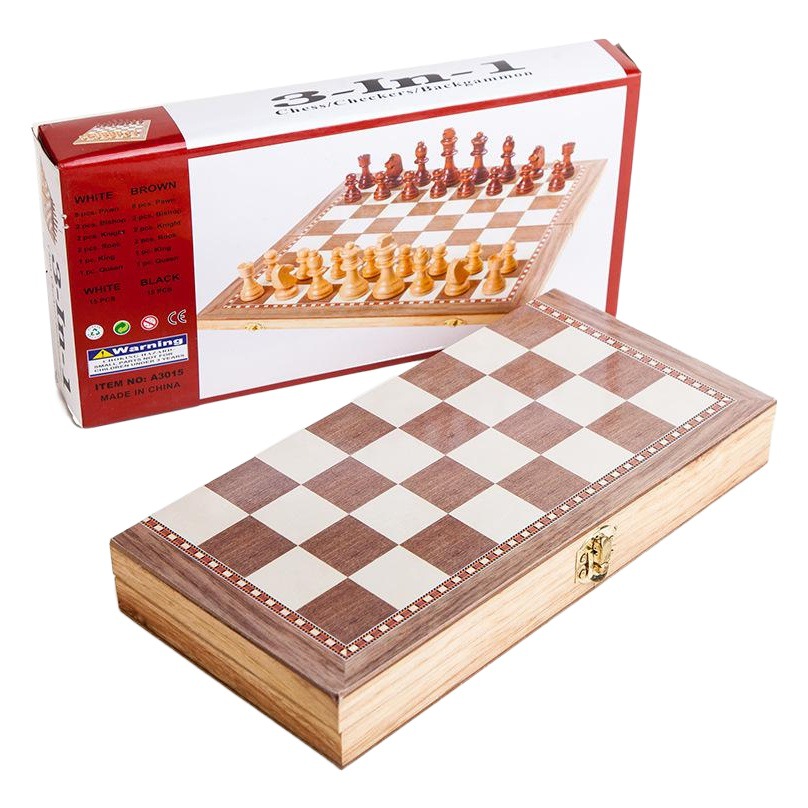 3 in 1 CHESS wooden 30*30 folding CHESS CHESS foreign trade wooden CHESS