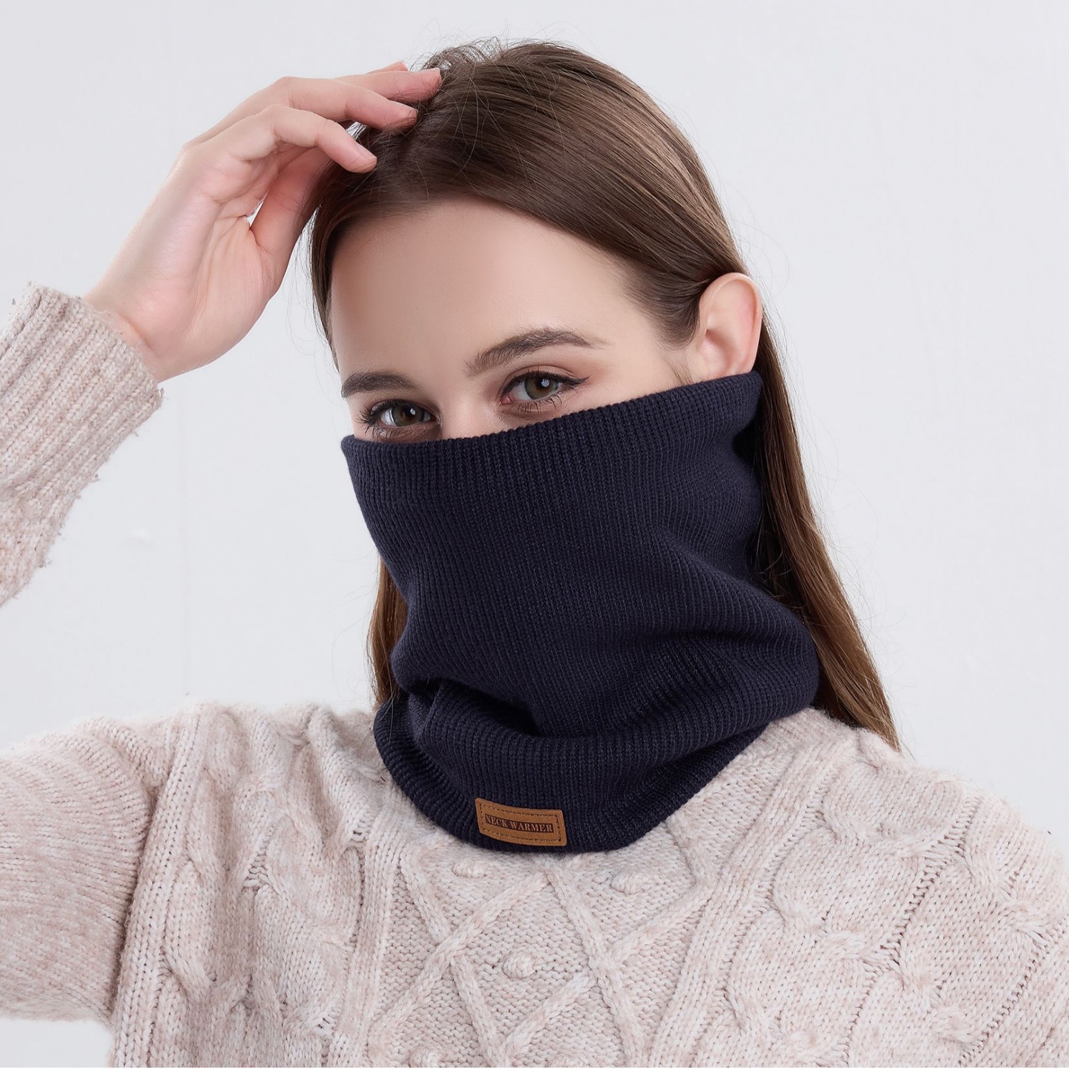 Korean-style Thickened Knitted Scarf Women's Fashionable All-match Maillard Neck Set Winter fleece-lined Warm Mask Cross-border Hot Sale