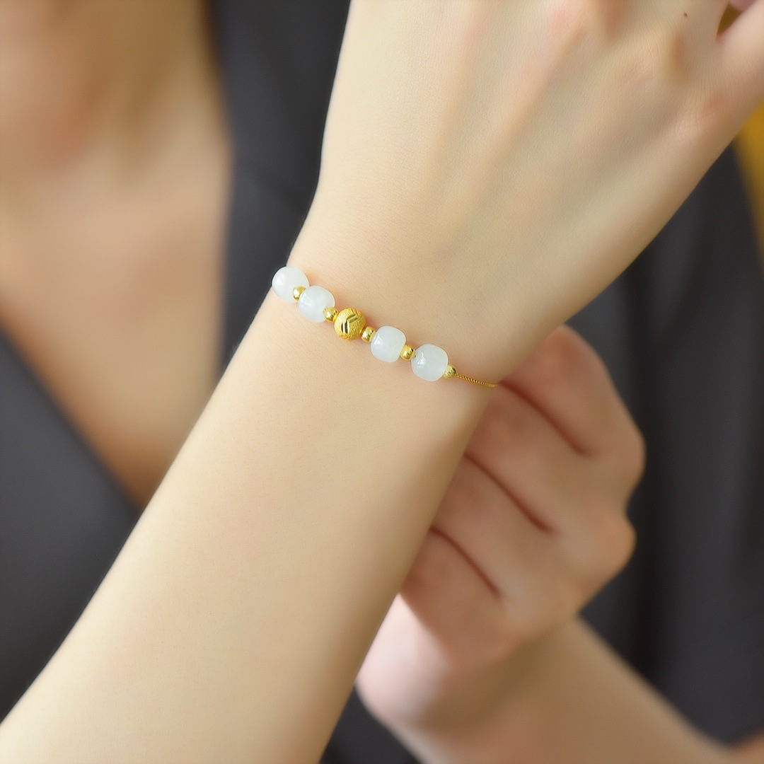 Picture of With certificate cheongsam ancient costume natural jade bracelet telescopic adjustment 925 sterling silver gold-plated hetian jade jewelry