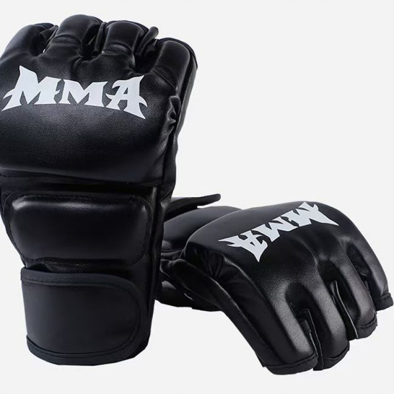 2025 Muay Thai Gloves Half-Finger Boxing Gloves Competitive Sanda Gloves Pu Leather Adult Fingerless Gloves Cross-Border