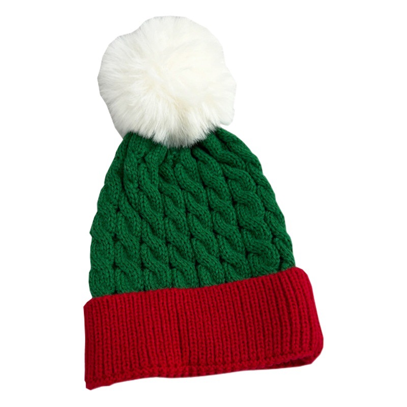 European and American children's knitted hat autumn and winter warm wool hat baby fur ball cold hat Christmas hat foreign trade cross-border pullover hat