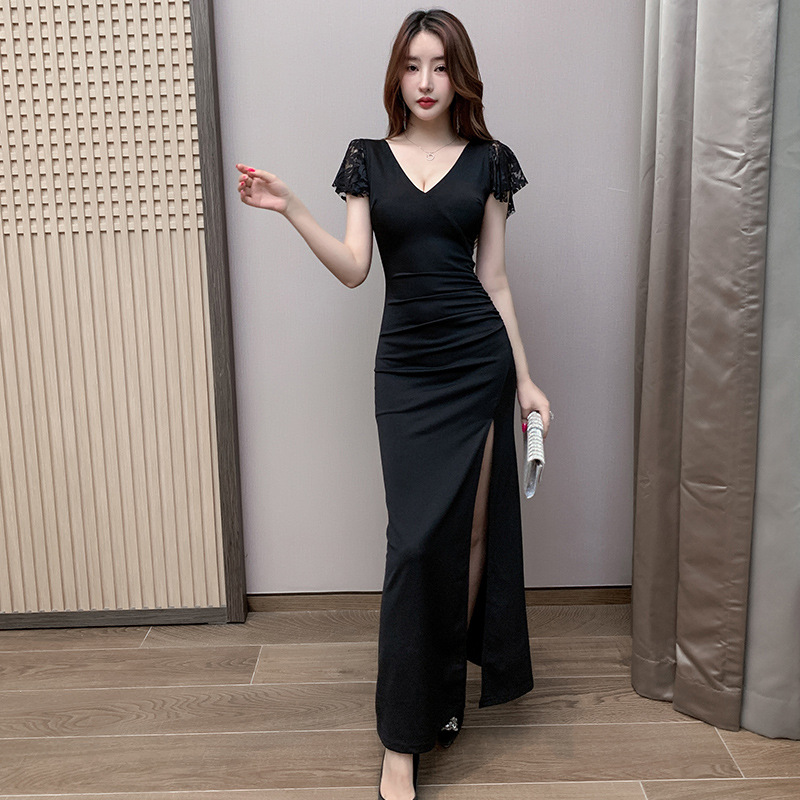 2025 Spring and Summer New Sexy Evening Dress Sexy dress Low-cut Split Slimming Long Dress Lace Dress