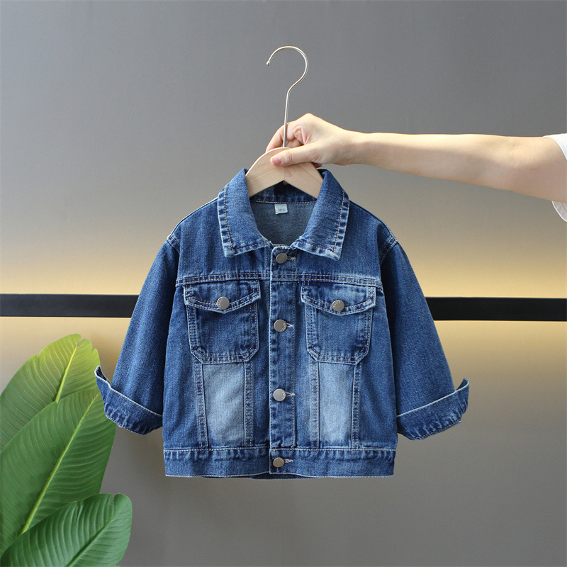 Boys Blue Denim Jacket All-match Western Style Top Simple Style Casual Fashion Jacket Trendy Cool Autumn New