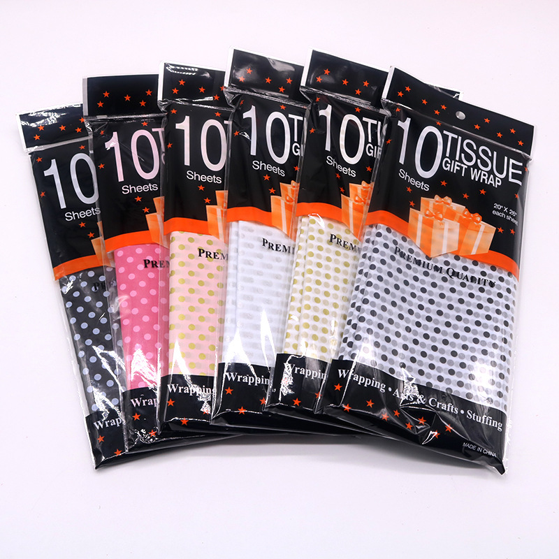 Cross-border Hot Color Small Wave Dot 50X66CM 10 Pack Copy Paper Clothing Red Wine Flowers Gift Packaging
