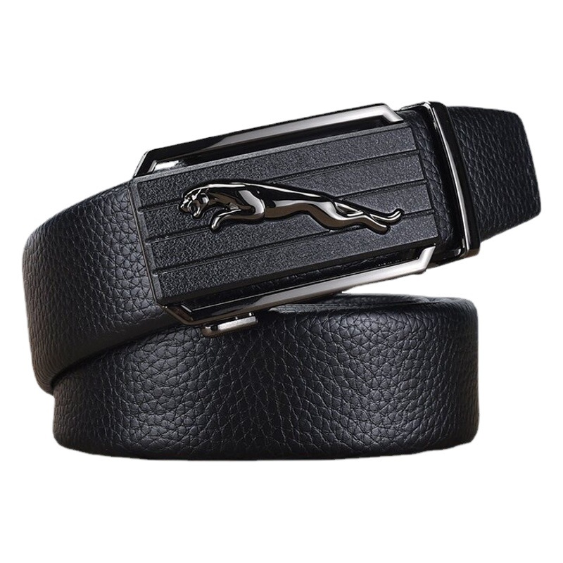Jaguar belt men's first layer grain cowhide alloy automatic buckle belt high-end Joker pants belt wholesale in stock