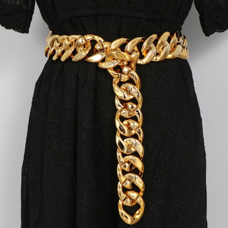 Picture of European and American ins Street personality metal gold thick chain wide waist chain decoration with dress shirt belt for women