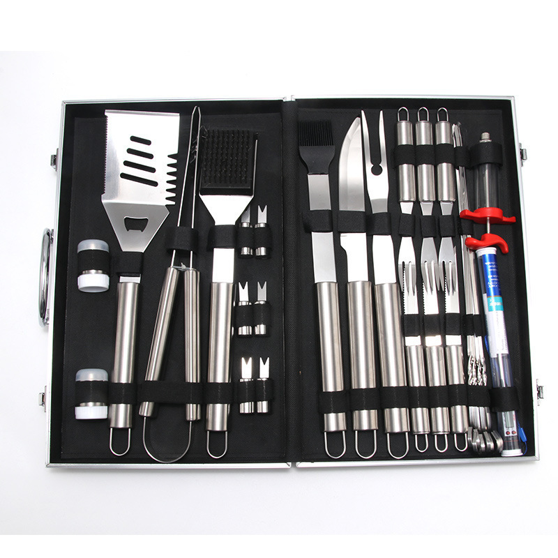 Picture of Amazon Stainless Steel Outdoor Barbecue Tool Bag Bbq Barbecue Clip Shovel Fork Skewer Aluminum Box Free Combination Set
