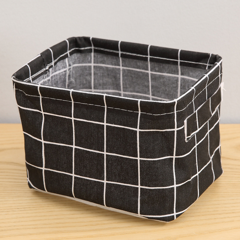 Picture of Fabric with Satchel Printed Cotton and Linen Storage Basket Desktop Miscellaneous Storage Box Cabinet Small Clothing Fabric Storage Basket