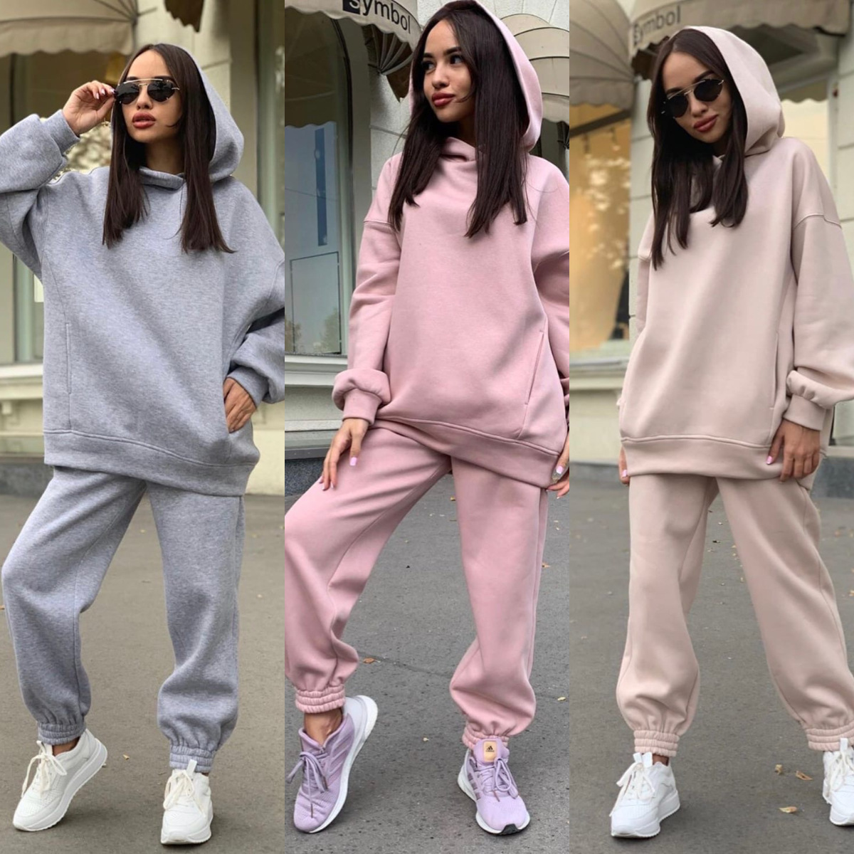 2024 Amazon Hot Selling European and American Autumn and Winter New Fashion Solid Color Hooded Hoodie Casual Two-Piece Set