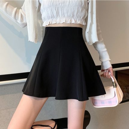 Summer Pleated Skirt Women's Black Short Skirt Hip Covering Slimming High Waist Sweet Spicy A- Line Umbrella Skirt