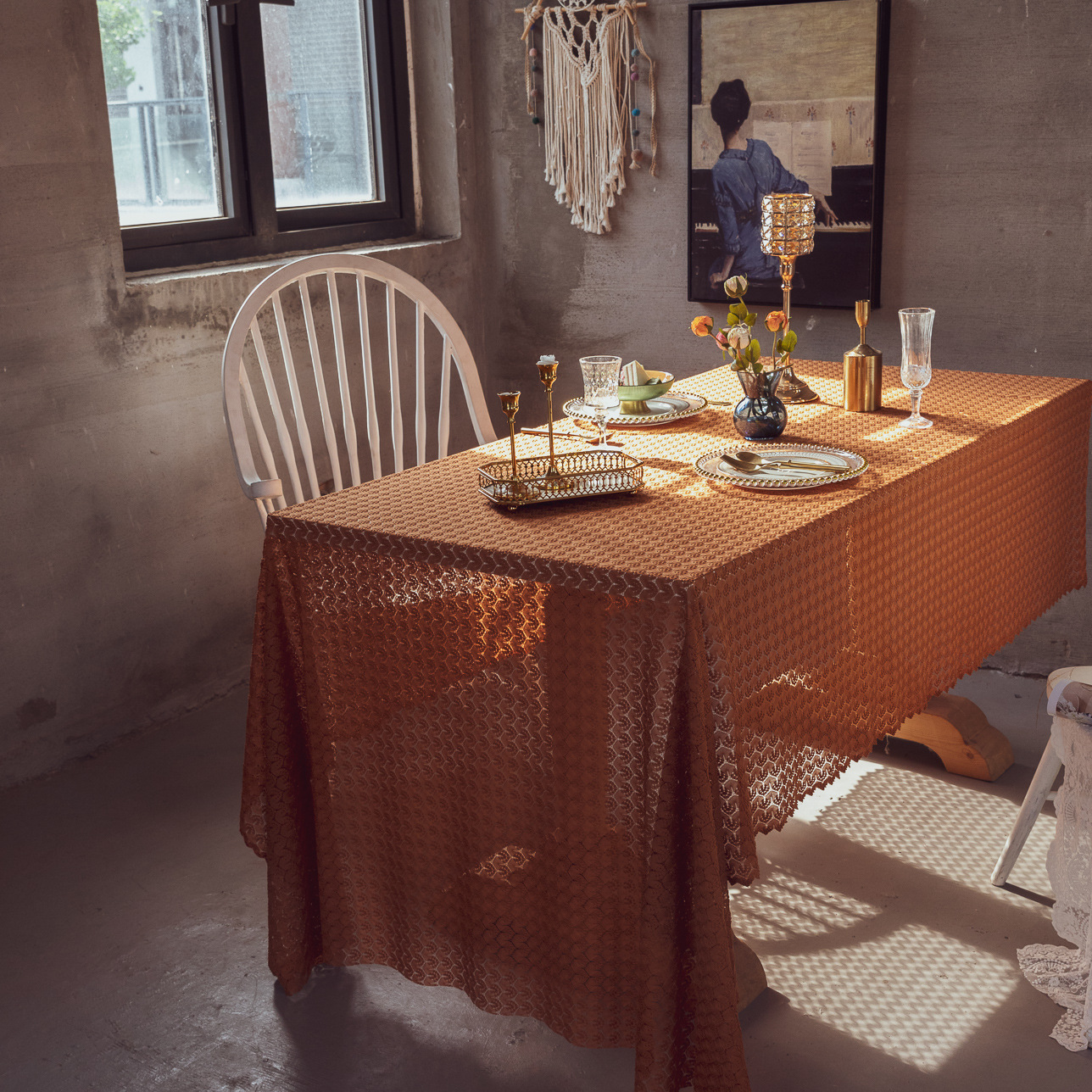 Amazon factory in stock French retro jacquard hollow lace dining table cloth round table cover cloth day South Korea foreign trade