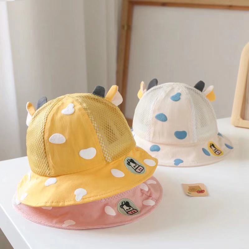 Picture of Baby Hat Spring and Summer Korean-style Sunshade Basin Hat for Boys and Girls Cute Cow Super Cute Breathable Net Fisherman Hat