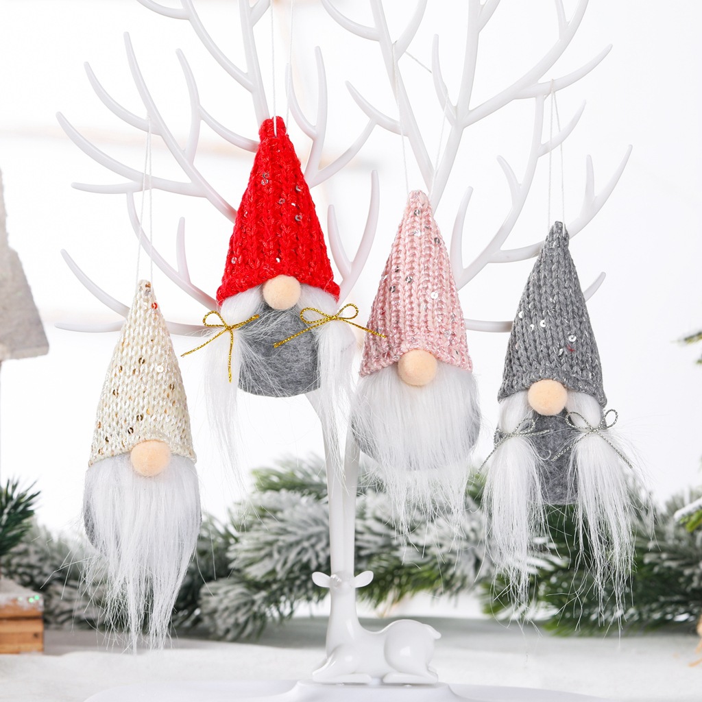 New Christmas Decoration Supplies Knitted Sequin Pointed Hat Faceless Doll Pendant Creative Elderly Doll Small Pendant