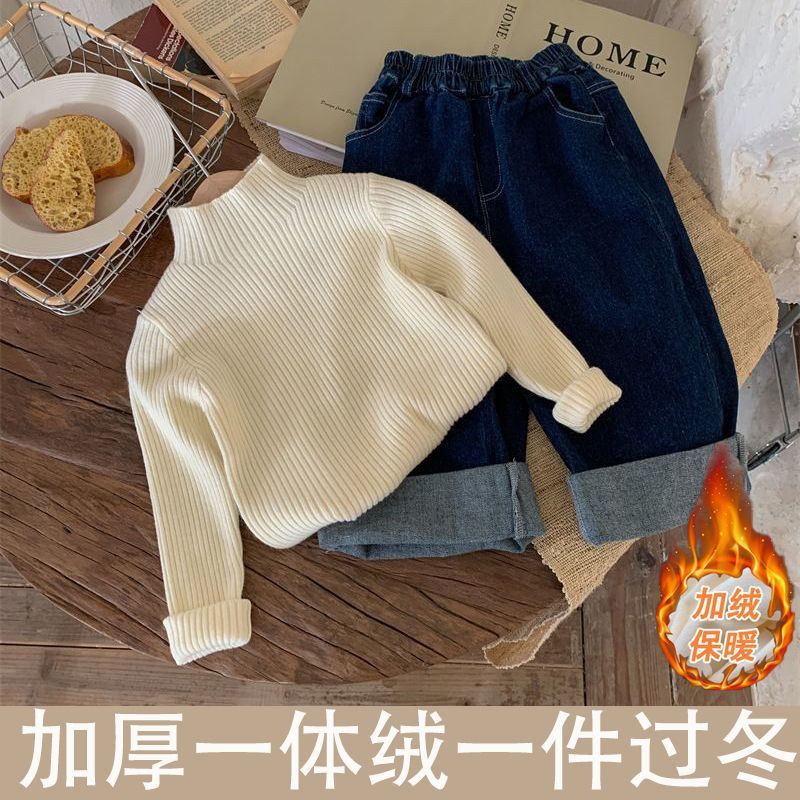 Picture of Fashion Children's Half-turtleneck Sweater Autumn and Winter One-piece Velvet Sweater for Boys and Girls Baby's fleece-lined Thickened Base Shirt