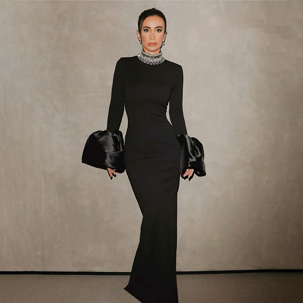 Europe and the United States cross-border fashion elegant temperament autumn and winter long sleeve bandage dress annual banquet party slimming evening dress