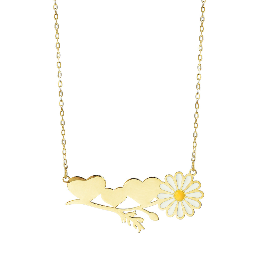 English Alphabet Name Necklace for Women, Versatile Oil-Dropping Flower Stainless Steel Jewelry, High-End Flower