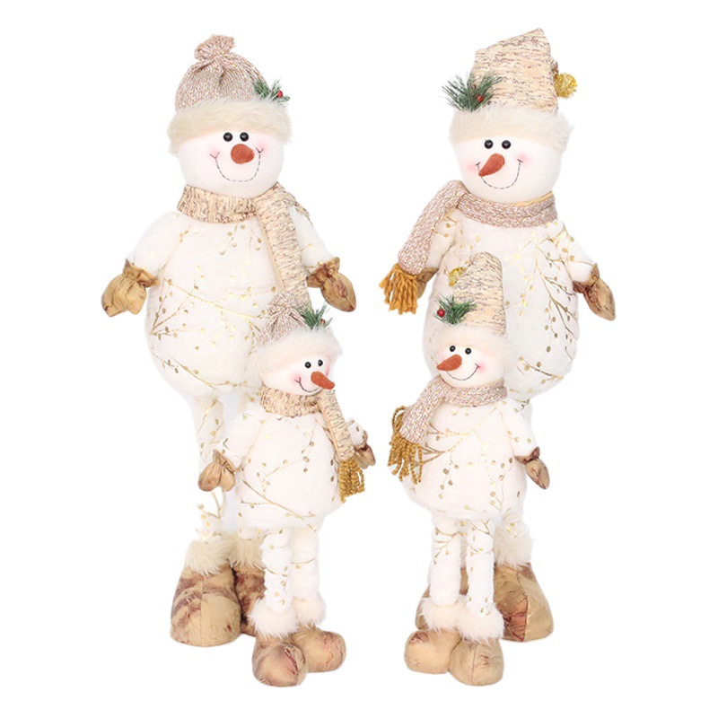 New Christmas Decorations 48cm 75cm Bronzing Printed Fabric Retractable Snowman Doll Ornaments