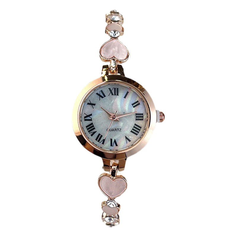 New Niche Ladies Quartz Watch Alloy Bracelet Diamond Love Heart-shaped Watch Small Dial Temperament Watch Factory Outlet