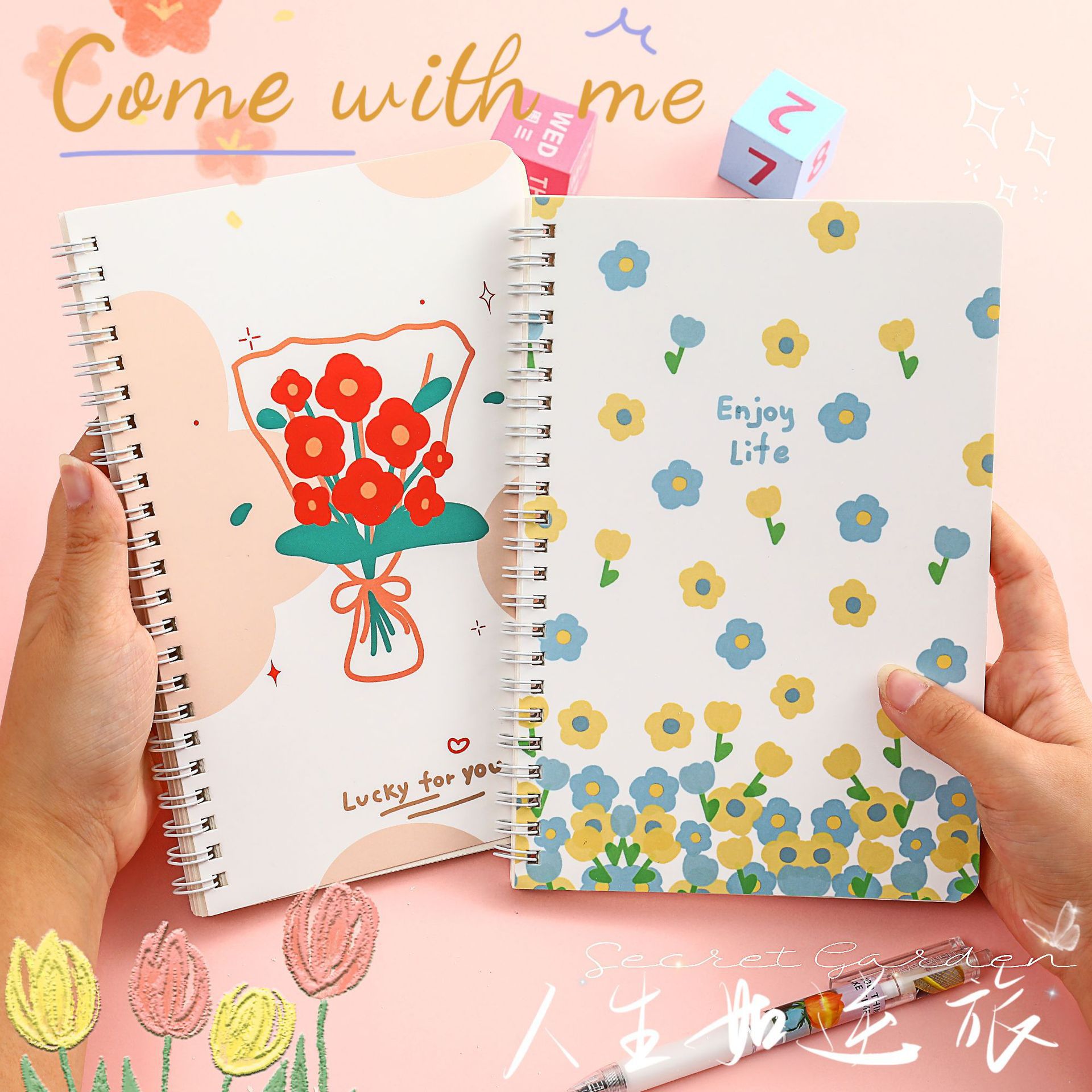 Picture of Cute high-value small fresh flower coil notebook notebook horizontal line inner page student notepad wholesale