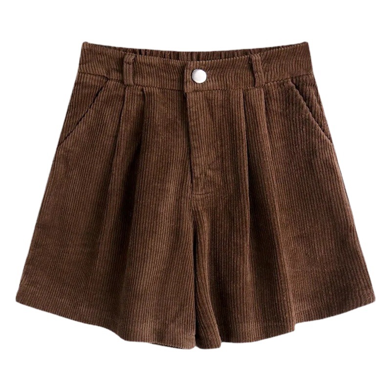 2025 Spring and Summer plus size chubby girl Wide-legging Pants Women's High Waist Outer Wear Corduroy Shorts A- word Casual Base Boots Trendy