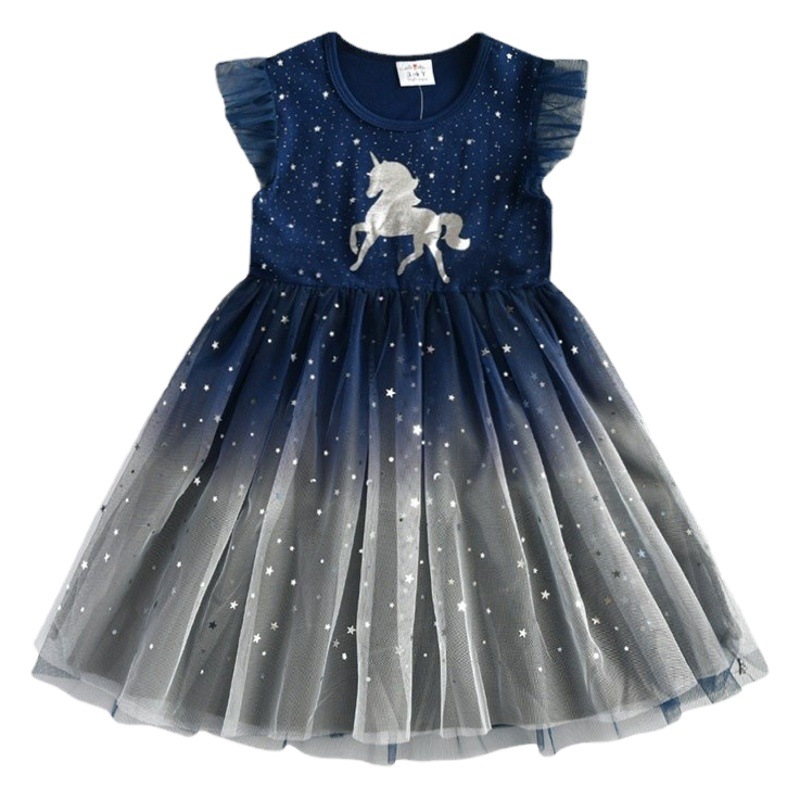 Girls' Dress Korean Style New Style Children's Summer Skirt Little Girl Short-Sleeved Princess Dress Cotton Children's Clothing Trendy