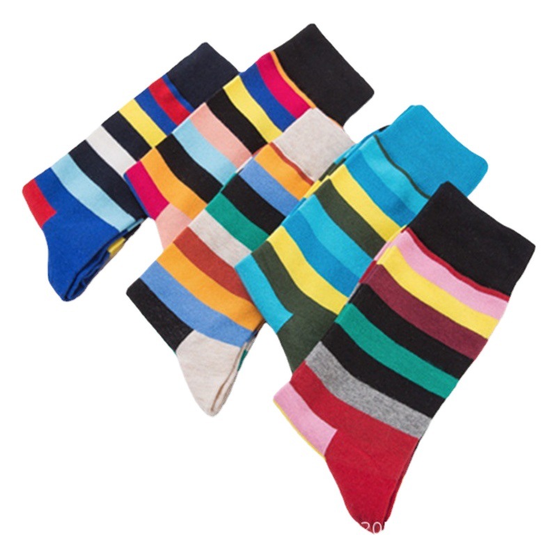 Spot Autumn and Winter New Cross-Border Happy Casual Striped Socks Cotton Socks Street Trendy Mid-Calf Socks Wholesale