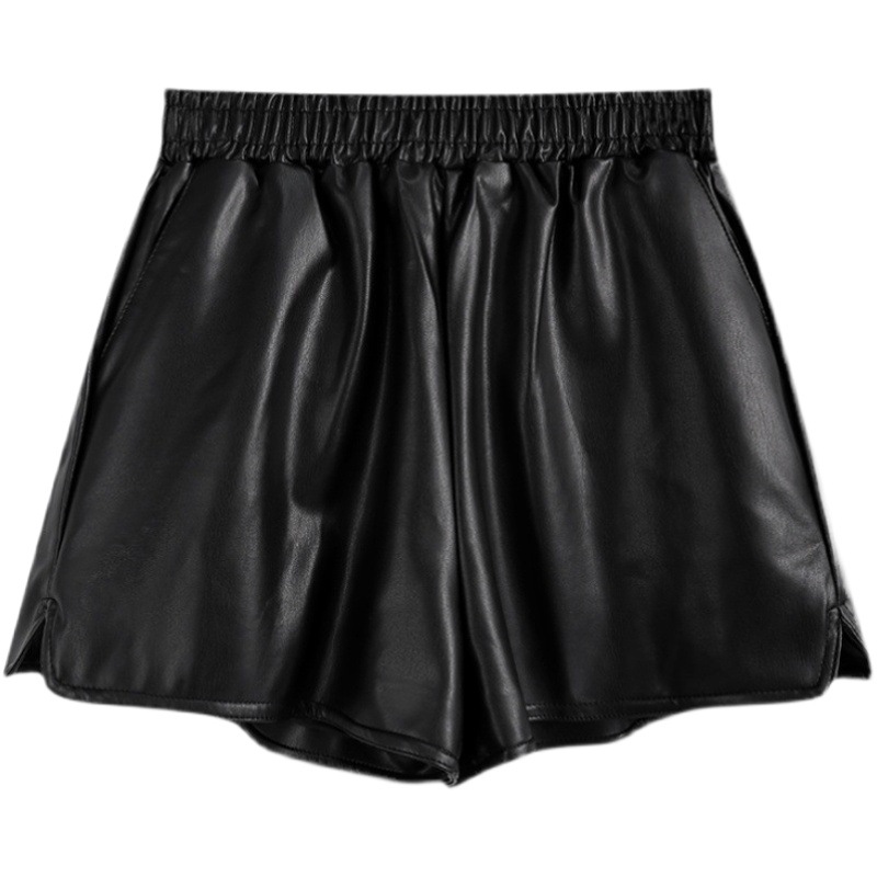 High Waist PU Leather Shorts Women's Autumn and Winter 2021 New Korean-style Ins Student Casual Slimming All-match Outwear A- line Boots Pants
