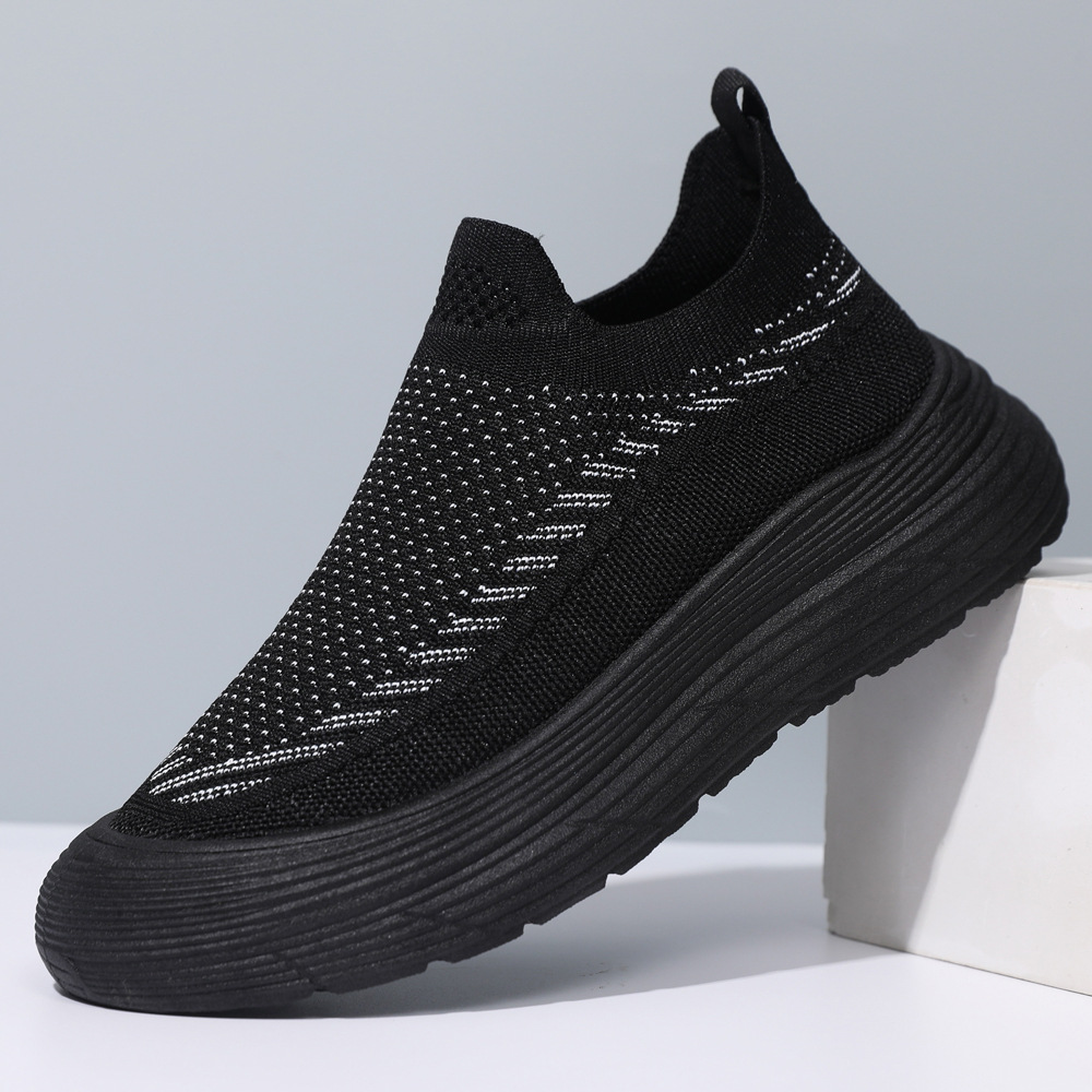 Autumn 2024 New Mesh Breathable Slip-on Casual Shoes for Men and Women Thick-soled Increased Non-slip Wear-resistant Cloth Shoes