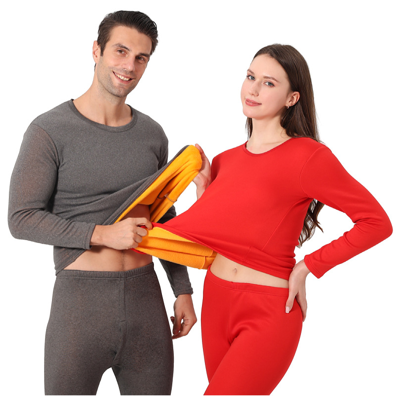 Picture of Gold Velvet warm suit men's round neck fleece-lined thickened new autumn clothes long pants women's plus size couple underwear wholesale