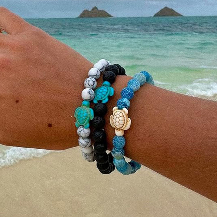 Picture of Zhou Lianfa 8MM Decorative Lava Volcanic Stone Beads Turquoise Cross Elastic Elastic Bracelet for Men and Women