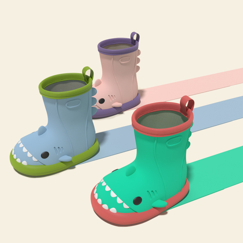 Shark adult rain boots women's summer wear thick-soled non-slip rain boots children's parent-child cute waterproof rubber shoes