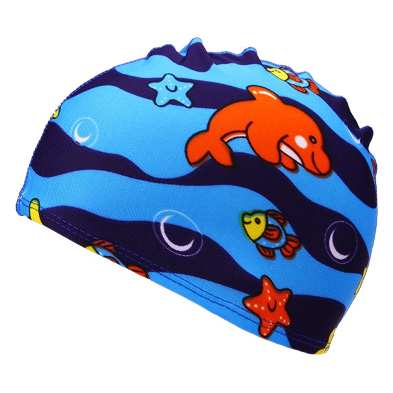 Wholesale children's swimming cap digital printing high-end fabric boys and girls baby children cartoon swimming cap cloth swimming cap