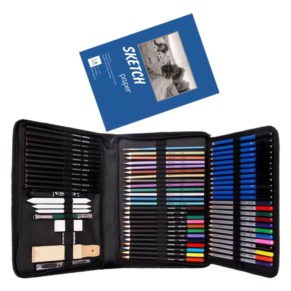 71 PCs Sketch Pencil Set Water Soluble Color Pencil Painting Set Art Painting 71 PCs Metal Color Lead Set