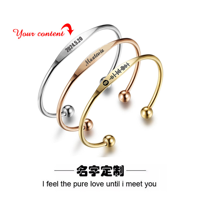 Foreign trade explosions stainless steel C- shaped open bracelet diy lady laser lettering bracelet simple fashion jewelry gift