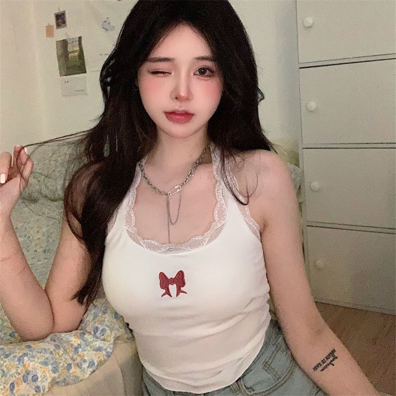 Design White Lace Camisole Top Women's Summer New Slim-fit Spice Girl Styish Bm Neck Vest Base Shirt