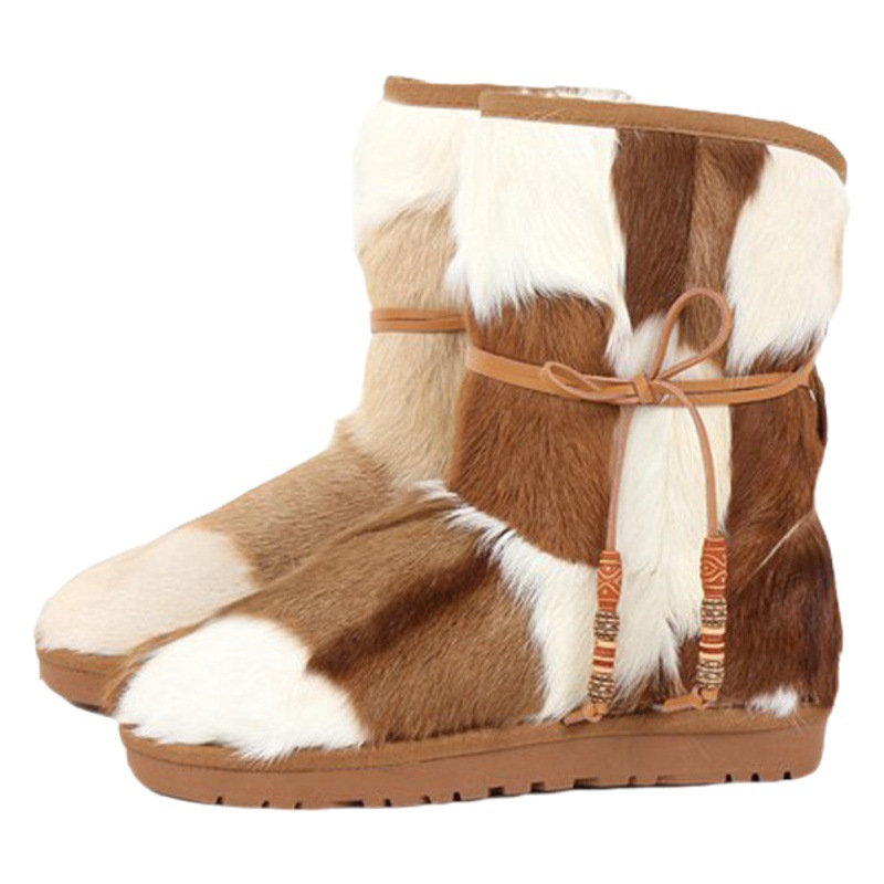 Autumn and Winter New Style Sheepskin One-piece Snow Boots Women's Warm Waterproof Women's Boots Thickened Wool Ethnic Style Snow Boots Cotton