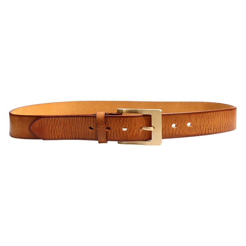 Thickened Bronze Buckle Hand-Rubbed Men's American Retro Belt Pure Brass First-Layer Cowhide Casual Work Belt