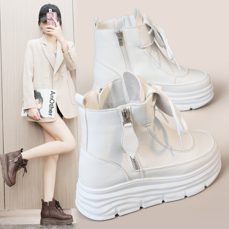 W3680 New 2025 Spring and Autumn High-top Interior Height-increasing Thick-soled Student Board Shoes Solid Color Women's Street Casual Board Shoes