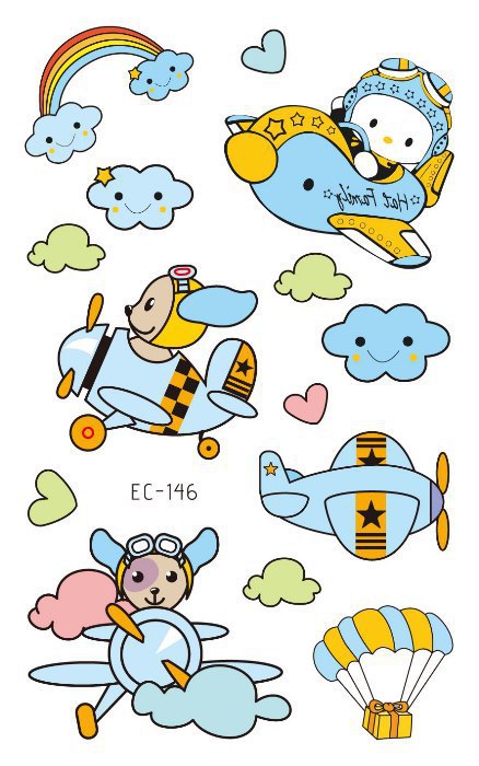 Picture of Children's Cartoon Transport tattoo Paper stickers Aircraft Ship Train Track Creative tattoo stickers