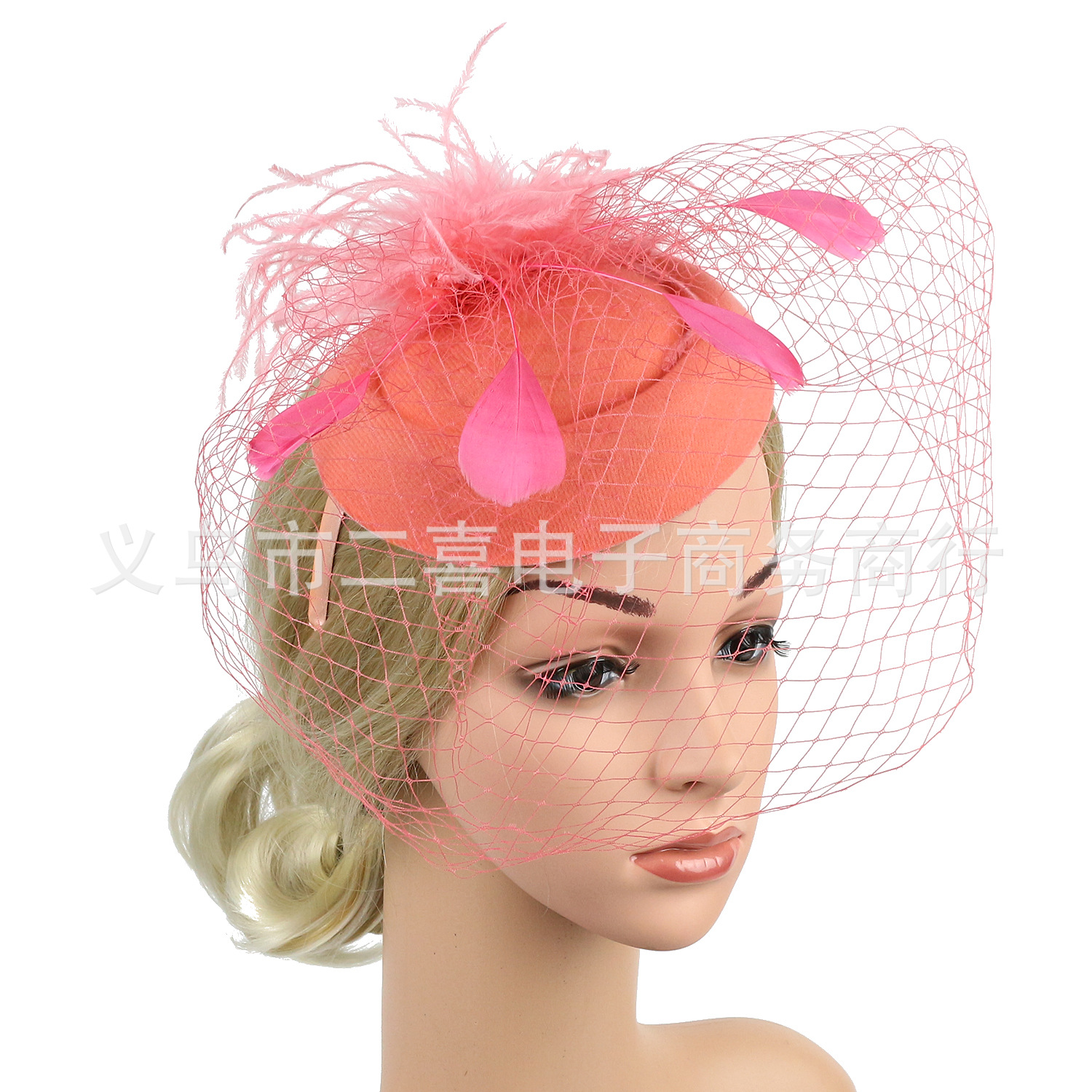 Picture of Cross-border supply of European and American bridal wedding gauze hair accessories fashion hairband headdress feather small hat hairpin