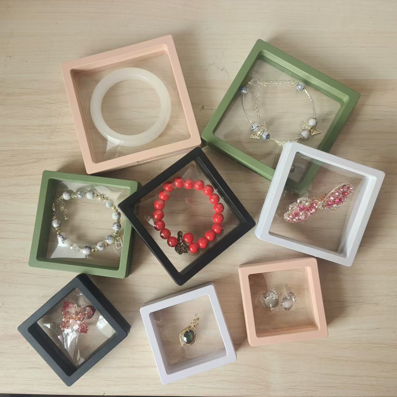 Pe Film Floating Ring Jewelry Packaging Box Pendant Necklace Anti-Oxidation Display Storage Box Wholesale Gift Box Jewelry