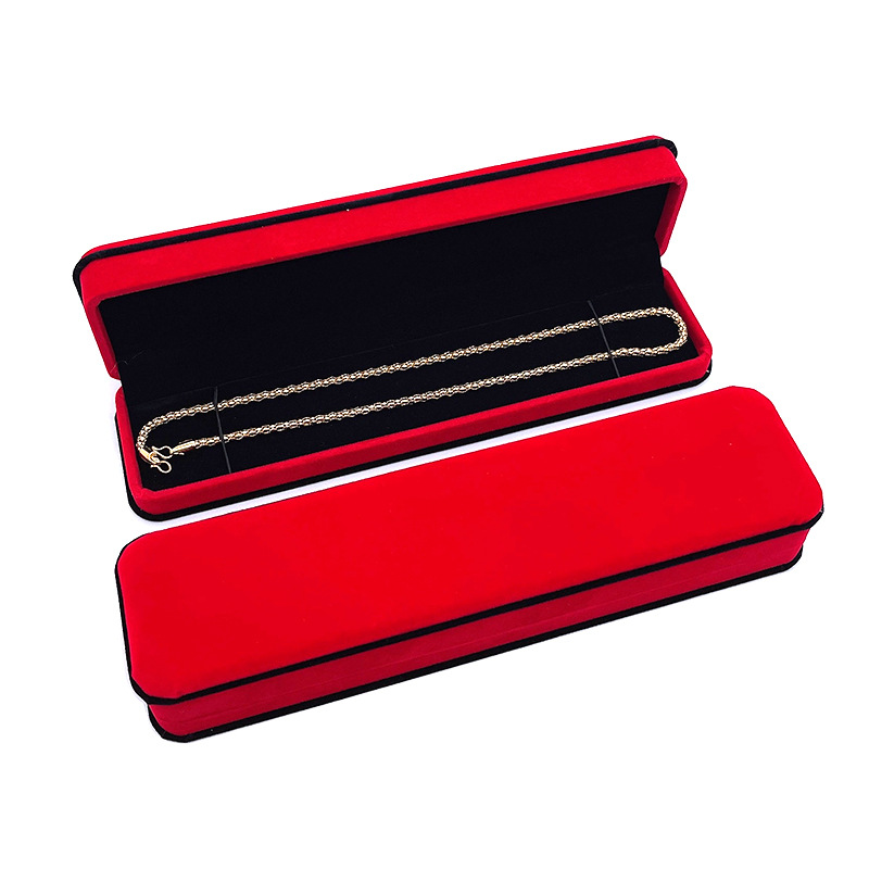 Red with Black Edge Rounded Flannel Necklace Box Jewelry Box Necklace Box Plush Face Bracelet Box Jewelry Storage Box