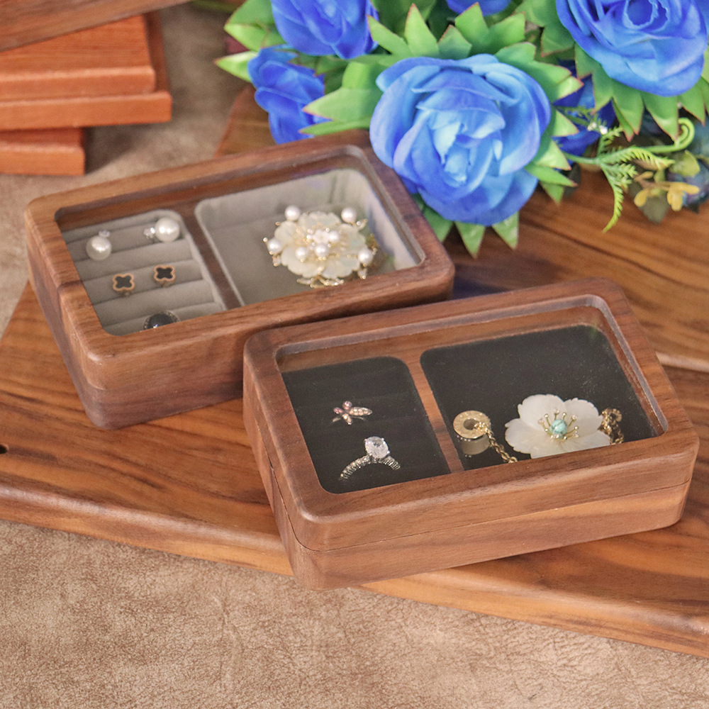 Picture of Portable Walnut Jewelry Storage Box Jewelry Ring Bracelet Wooden Makeup Gift Box for Women
