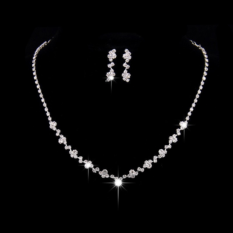 Picture of South Korea Metal Claw Chain Rhinestone Wedding Necklace Bride Necklace Ear Drop Jewelry Banquet Necklace Jewelry suit Wholesale